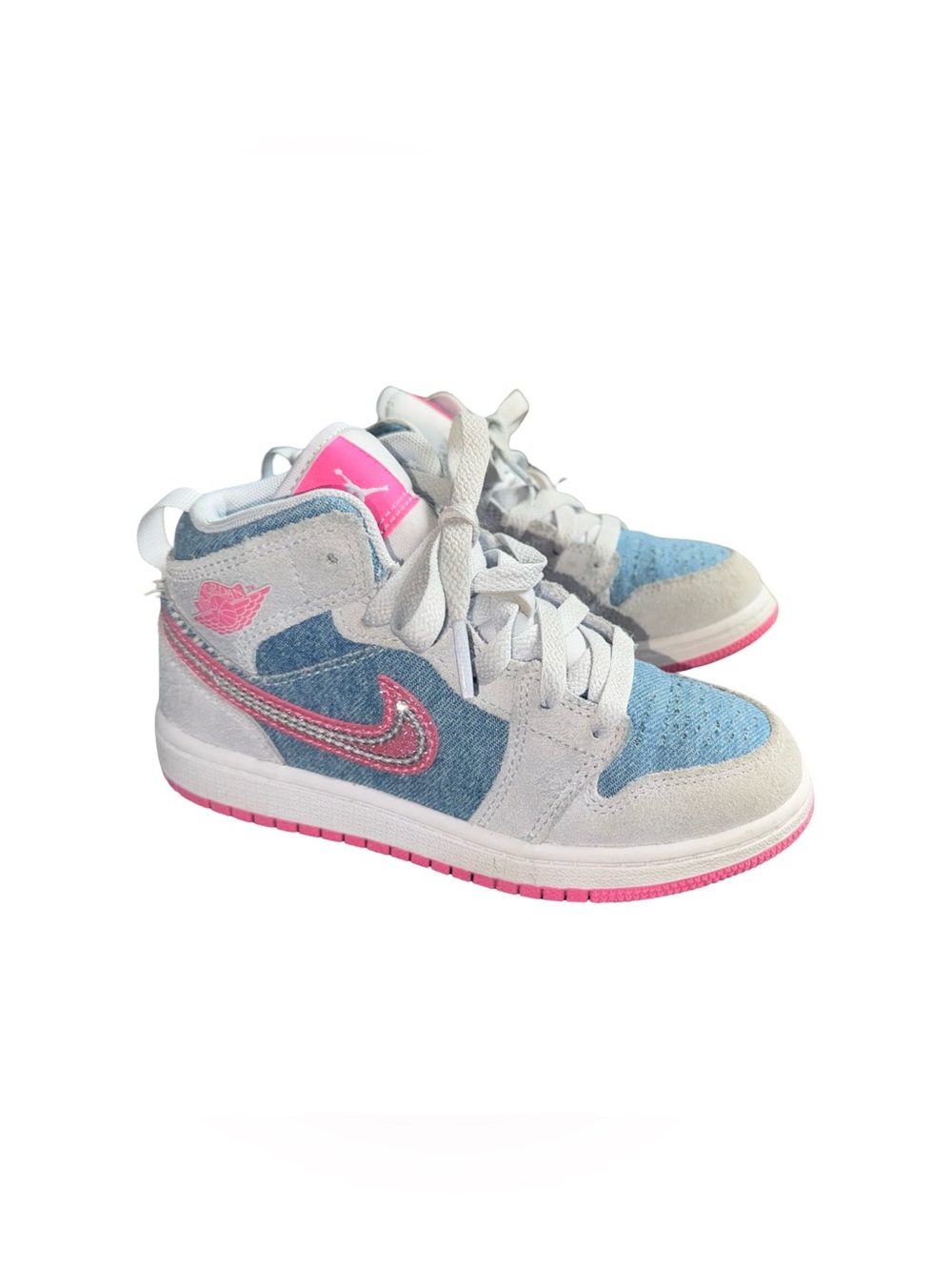 Kids Jordan Mid SE Pink Denim Sneakers size 12C